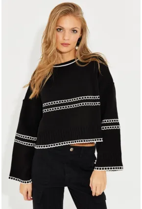 Kadın Siyah Salaş Triko Kısa Kazak YZ518