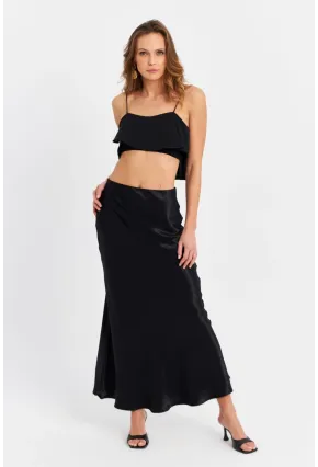 Kadın Siyah Saten Etek CAR2430