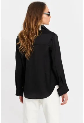 Kadın Siyah Saten Gömlek ELT8051