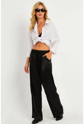 Kadın Siyah Saten Palazzo Pantolon DMR356