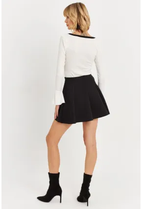 Kadın Siyah Scuba Pilili Mini Etek DAF3204