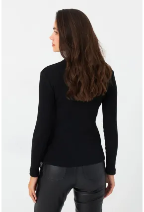 Kadın Siyah Şerit Detaylı Kaşkorse Balıkçı Bluz MTF32-90