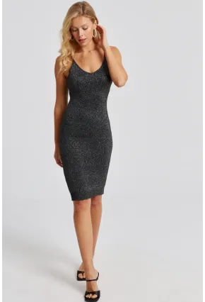 Kadın Siyah Simli Midi Elbise YZ525