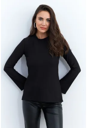 Kadın Siyah Sırt Dekolteli Aksesuarlı Bluz ELT4020