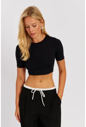 Kadın Siyah Sırt Dekolteli Crop Bluz CY450