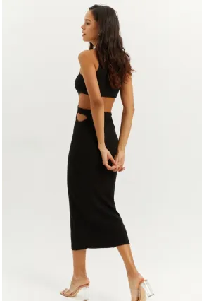 Kadın Siyah Sırt Dekolteli Maxi Elbise B1818