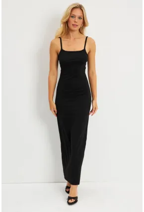Kadın Siyah Sırt Dekolteli Midi Elbise EY2798