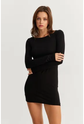 Kadın Siyah Sırt Dekolteli Mini Elbise HOR36