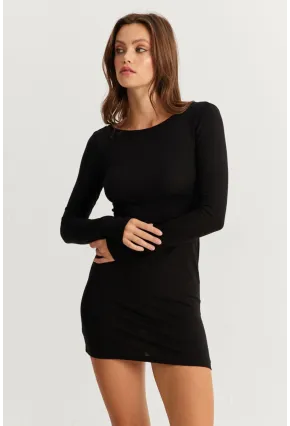 Kadın Siyah Sırt Dekolteli Mini Elbise HOR36