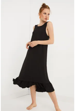Kadın Siyah Sırt Detaylı Kolsuz Midi Elbise BK1216