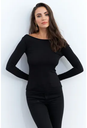 Kadın Siyah Sırtı Açık Bluz EY2942