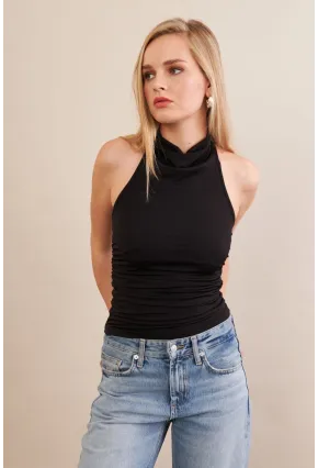 Kadın Siyah Sırtı Açık Drapeli Bluz FRY2314