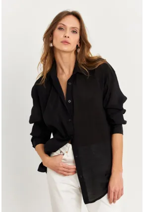 Kadın Siyah Sırtı Açık Gömlek MOD2369