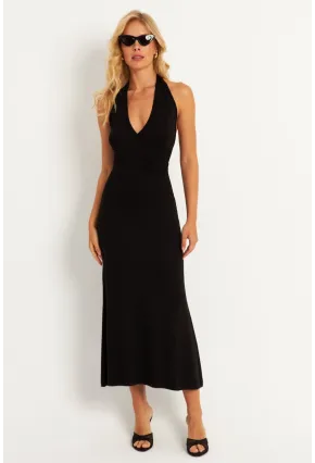 Kadın Siyah Sırtı Açık Kruvaze Midi Elbise EY2841