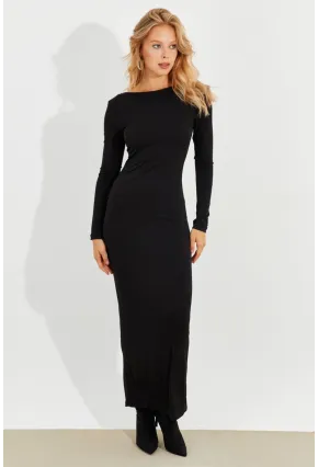 Kadın Siyah Sırtı Açık Maxi Elbise MEN2013