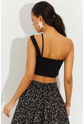 Kadın Siyah Sırtı Çapraz Crop Bluz B2550