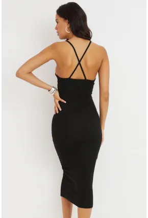 Kadın Siyah Sırtı Çapraz Kaşkorse Maxi Elbise Yİ2218