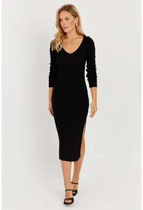 Kadın Siyah Sırtı Çapraz Triko Midi Elbise YZ407