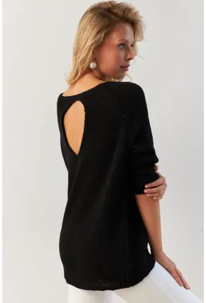 Kadın Siyah Sırtı Damla Triko Bluz YV267