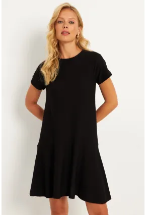 Kadın Siyah Sırtı Detaylı Bürümcük Midi Elbise ST055