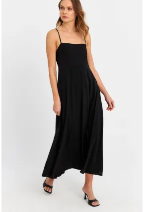 Kadın Siyah Sırtı Gipeli Astarlı Midi Elbise ERL10047