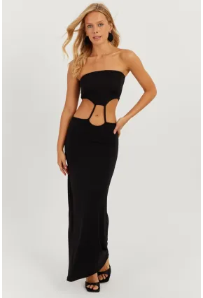 Kadın Siyah Straplez Midi Elbise MEN2037