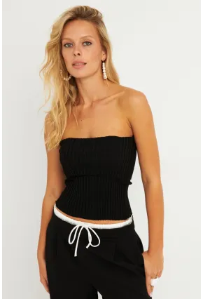 Kadın Siyah Straplez Triko Bluz YV240