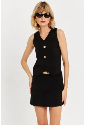 Kadın Siyah Süet Mini Etek KED7095