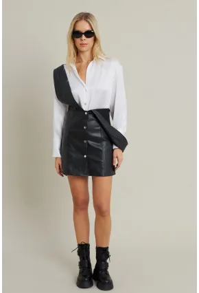 Kadın Siyah Suni Deri Mini Elbise NH796