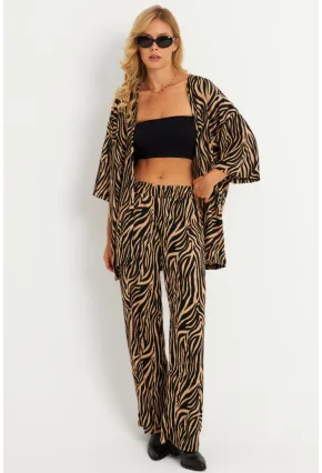 Kadın Siyah -Tarçın Desenli Bürümcük Alt Üst  Takım LON3004