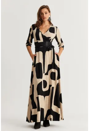 Kadın Siyah-Taş Kruvaze Maxi Elbise VTN3