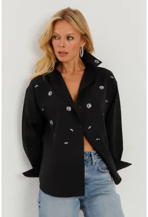 Kadın Siyah Taşlı Gömlek SF2550