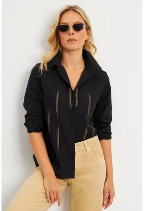 Kadın Siyah Taşlı Gömlek ZER404