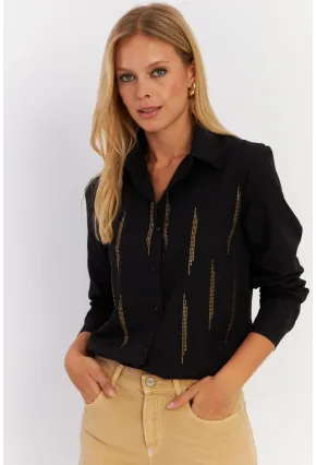 Kadın Siyah Taşlı Gömlek ZER412