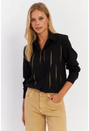 Kadın Siyah Taşlı Gömlek ZER412