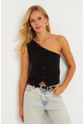 Kadın Siyah Tek Omuz Astarlı Yelek TW60140