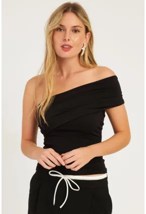Kadın Siyah Tek Omuz Bluz DMR325