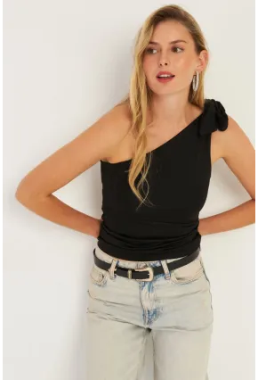Kadın Siyah Tek Omuz Bluz  EY2756