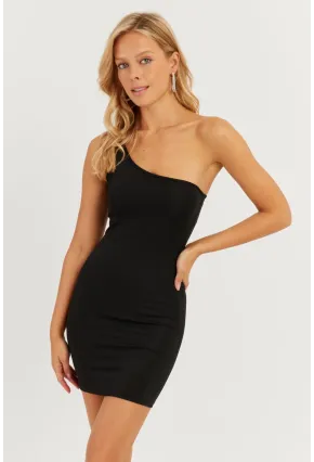 Kadın Siyah Tek Omuz Mini Elbise CG332