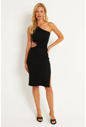 Kadın Siyah Tek Omuz Yanı Açık Mini Elbise XL2013