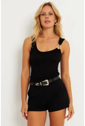 Kadın Siyah Tokalı Bluz EY2811