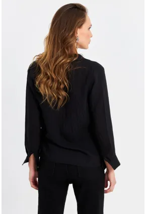 Kadın Siyah Tokalı Kruvaze Gömlek MRS15744