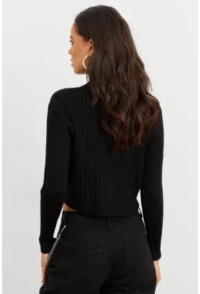 Kadın Siyah Triko Bluz AFŞ7252-9