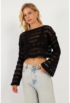 Kadın Siyah Triko Bluz YV254