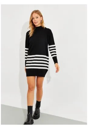Kadın Siyah Triko Çizgili Tunik YV202