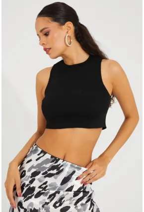 Kadın Siyah Triko Crop Triko Bluz KZ2447