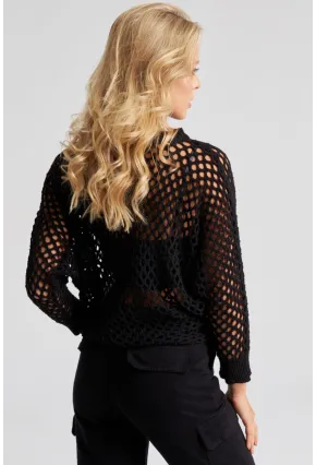 Kadın Siyah Triko File Bluz YV216