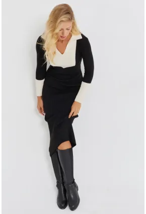 Kadın Siyah Triko Midi Elbise KED139