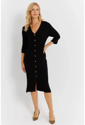 Kadın Siyah Triko Midi Gömlek Elbise YV274