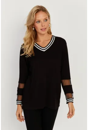 Kadın Siyah Tül Detaylı Bluz ST830
